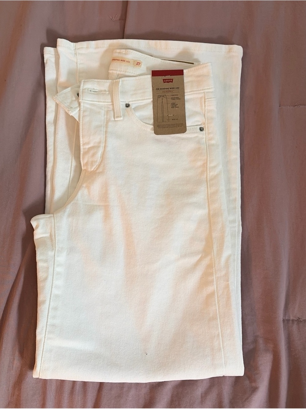 NWT Levi’s Women’s 318 Shaping Wide Leg Jeans Size 27 X 30 Clean White Mid Rise - Picture 6 of 9